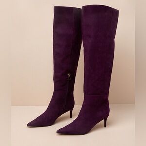 NIB Lulus Tierny Eggplant Pointed-Toe Over-the-Knee Boots - Size 8.5